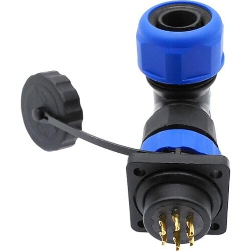 SP20 corrugated pipe waterproof connector 1/2/3/4/5/6/7/9/10/12/14Pin IP68 flange socket angle connectors 90 degree elbow