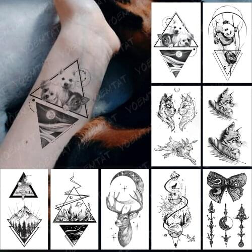 Waterproof Temporary Tattoo Pet Dog Geometric Linear Moon Black Tatoo Arm Leg Fake Body Art Tatto Woman Man Child Flash Tattoos