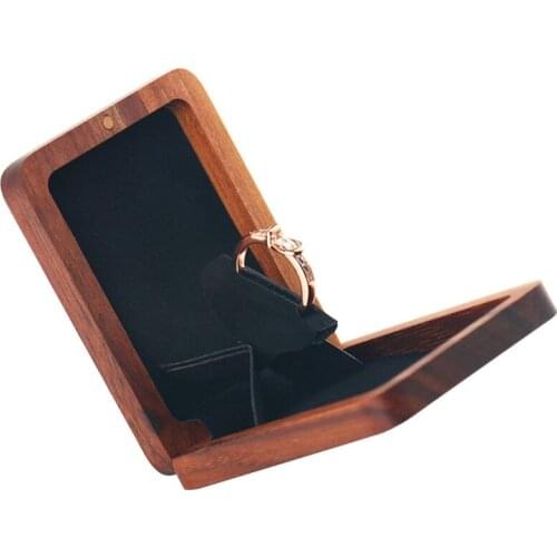 Rotating Wooden Ring Box for Proposal and Wedding Ceremony - Ring Bearer Box with Concealed Magnetic Closure Jewelry