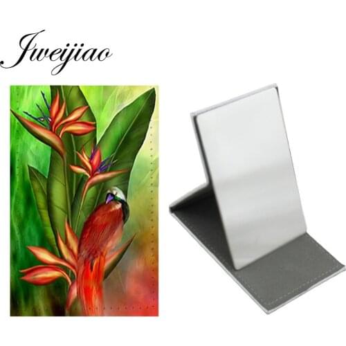 Youhaken Oil Painting Flower Mirror New Fashion Desktop Mirror Stainless Steel Leather Travel Tool Makeup Beauty