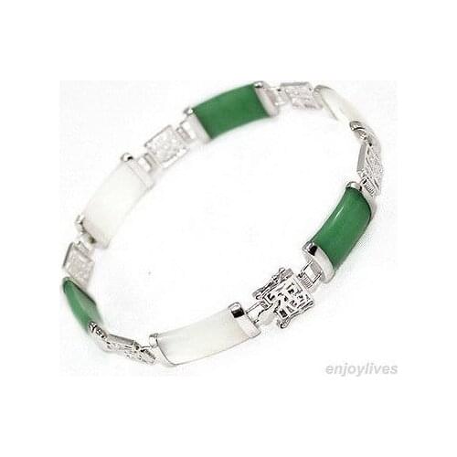 Green White JADE Fortune Luck White Link Clasp Bracelet AAA style Fine jewe Noble 100% Natural JADE