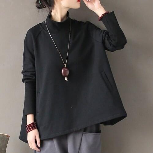 Women Solid Color Turtleneck Hoodies Sweatshirts Ladies Loose Fleeced Tops Shirts Vintage Retro Pullovers