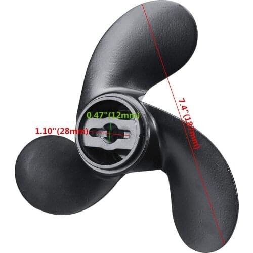 2.2-3.3HP Black 3 Blades 7.4 x 5.7 Marine Propeller 309-64107-0 Aluminum Alloy For Nissan Tohatsu Evinrude Johnson R Rotation