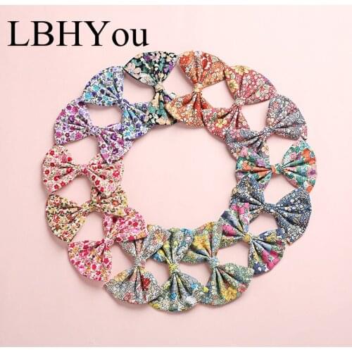 20pcs New Fashion School Girls Handtie Flowers Prints Hair Clips Kids Child Bows Hairpins Handmade Hair Wear