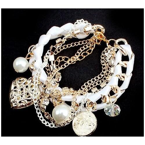 2017 fashion DIY braided wax cord anchor bracelet weave multilayer love pearl bracelet South Korea New Style Cheap Acrylic