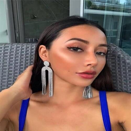 2021 shiny Rhinestone long chain hanging earrings for womens fashion jewelry trend Bohemian statement earring accessories