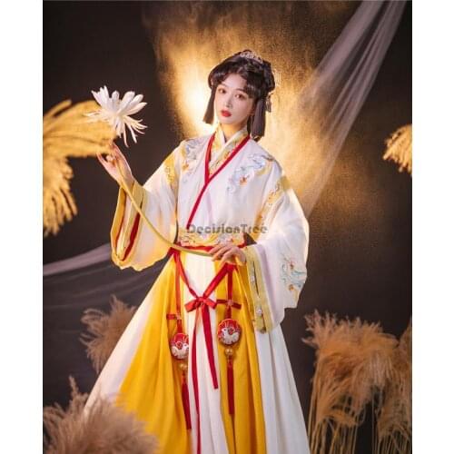 2021 chinese traditional hanfu wei and jin dynasty big sleeve cross collar embroidery design hanfu fairy princess coaplay hanfu