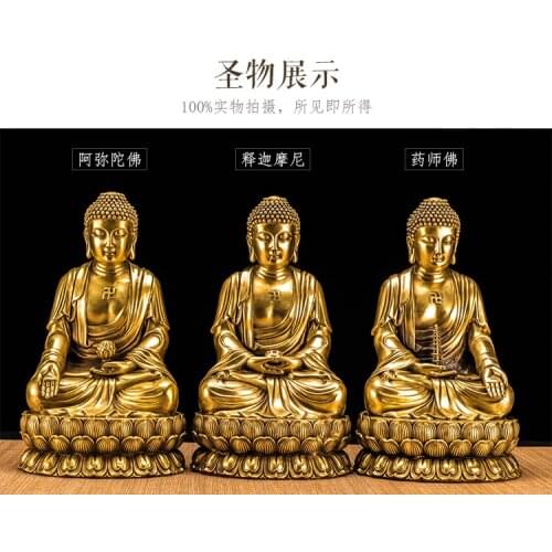 3P -TOP GOOD Sakyamuni Amitabha Amitayus Medicine Guru THREE Buddha figures HOME family Protection copper Sculpture statue