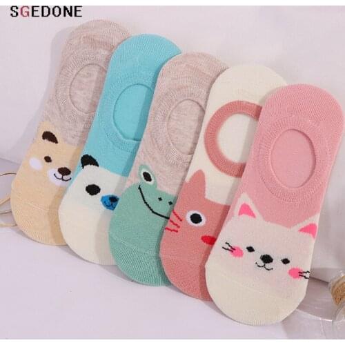 5 Pair Hot Sale Spring Autumn Women Animal Sock Slippers Candy Color Cotton Boat Socks Breathable Casual Girls Funny Soxs