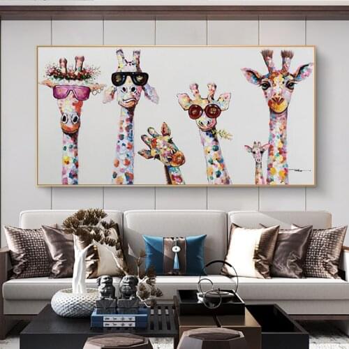 Abstract Cute Cartoon Giraffes Wall Art Decor Canvas Painting Poster Print Canvas Art Pictures for Kids Bedroom Home Decor