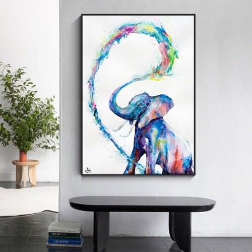 Abstract Animal Wall Art Canvas Painting Water Spray baby elephant Posters Prints Wall Art Pictures for Living Room Home Decor