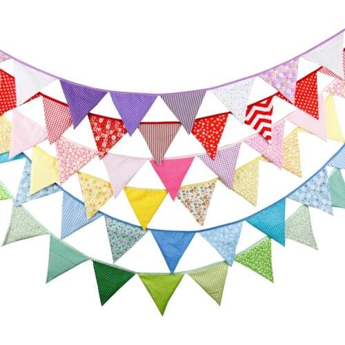 20+ colours 12 Flags - 3.2M Cotton Fabric Cloth Banners Wedding Bunting Decor Birthday Party Baby Shower Garland Tent Decoration