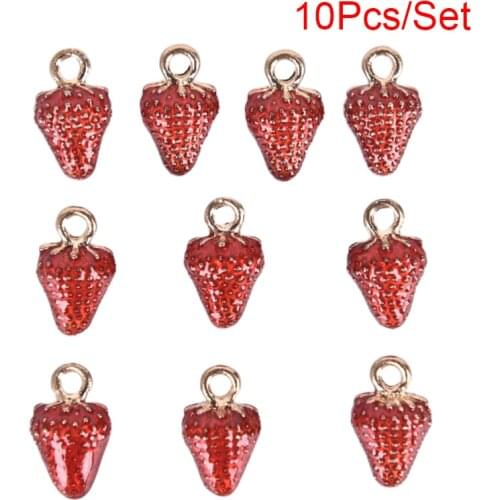 10pcs Fashion 3D Simulation Strawberry Charms Fruit Pendant Beads DIY Bracelets Necklace Earrings For Women Jewelry Finding Gift