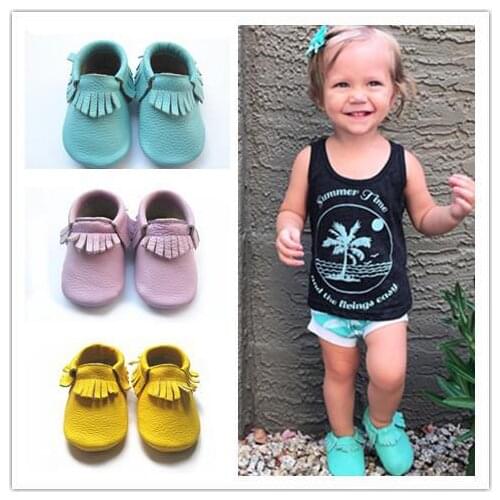 Baby leather moccasins infant soft fringe moccs baby booties toddler tassel shoes 0-2years 36colors