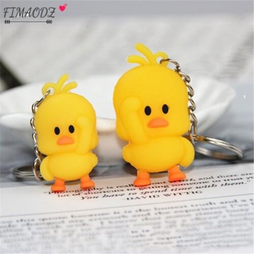 FIMAODZ Cute Little Yellow Duck Keychain Dancing Rubber Duck Cartoon Bag Pendant Key Chain for Men Women Keyring