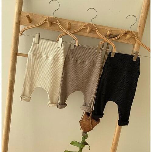Ribbed Cotton High Quality Knitted Baby Trousers Children Pants Boys Girls Casual Big PP Striped Leggings Kids Casual Leggings