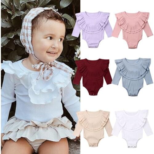 Newborn Infant Baby Girl Cotton Knitted Ruffle Bodysuits Long Sleeve Warm Bodysuit Jumpsuit Outfit Clothes