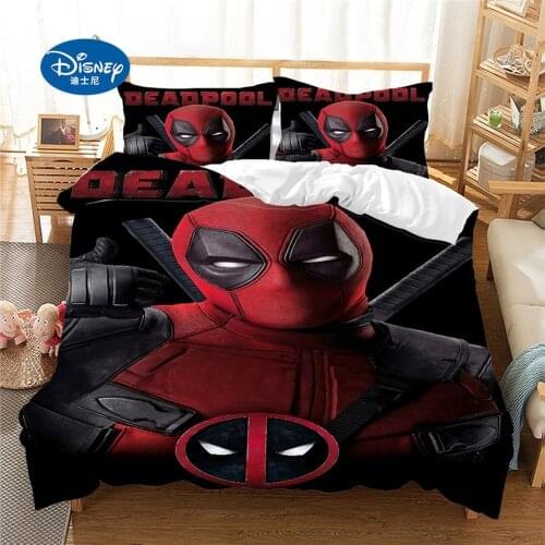 Disney cartoon curtain Bedding Set Duvet Cover Deadpool Pillowcase Adultt Queen King Size Bedding Set Gif