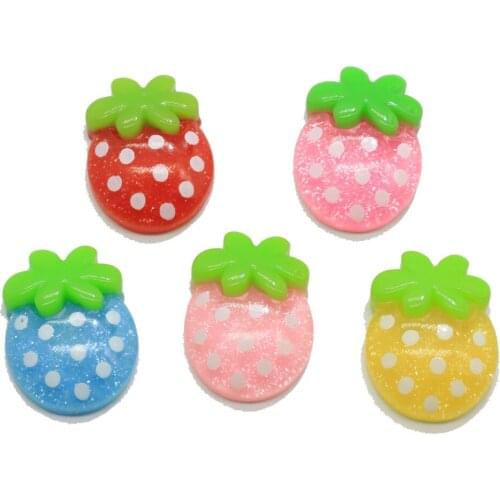 Colorful Lovely Hand Paint Glitter Strawberry Cute Resin Cabochon For Kawaii Decor DIY Projects