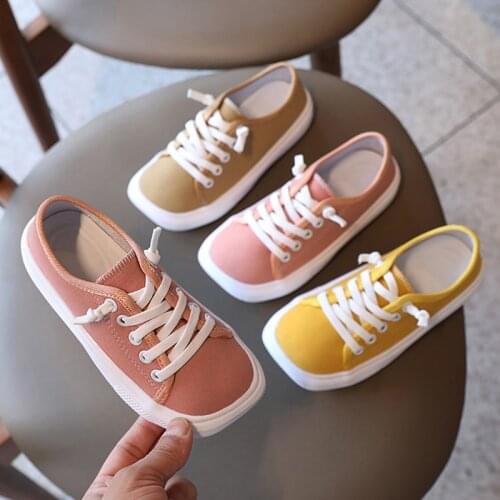 Kids Sneakers Girls Canvas Casual Shoes Baby Lace Up Leisure Shoes Square Toe Sneaker Children Sport Running Shoes Spring Autumn