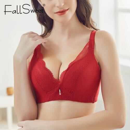 FallSweet Sexy Lace Bras for Women Comfort No Wire Bra A B C cups Push Up Brassiere