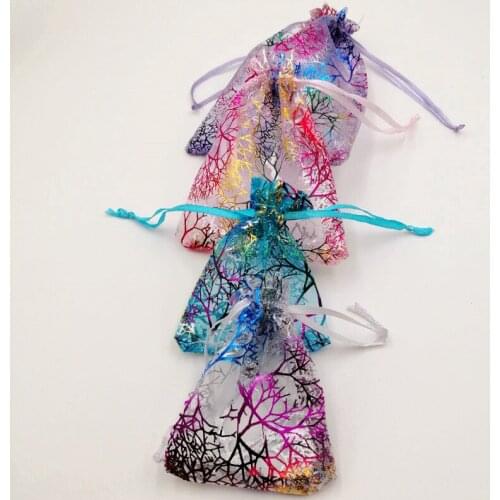 RUIDAY 17x23cm Organza Drawstring Gift Bag 100pcs Colorful Coral Jewelry Packaging Display Jewelry Pouches Gift Bags For Wedding