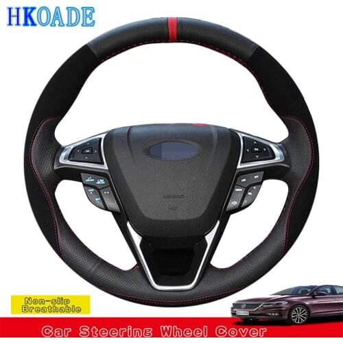 DIY Hand-stitched Black Genuine Leather Car Accessories Steering Wheel Cover For Ford Mondeo Fusion 2013-2019 EDGE 2015-2019