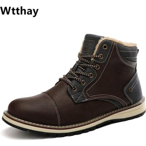 Winter Men Snow Boots Sneakers Leather Western Ankle Boots Men Casual Shoes Warm Fur Military Work Boots Cowboy Botas Waterproof