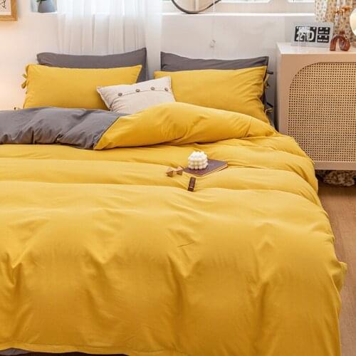 Yellow Duvet Cover Set 3pcs Modern Farmhouse Colour Stripe Bed Cover King Size Bedding Set with Zipper Closure Corner Ties