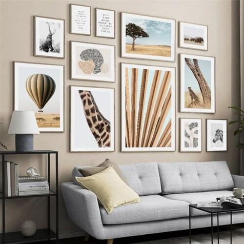 Elephant Giraffe Zebra Dot Abstract Leaf Wall Art Canvas Painting Nordic Posters And Prints Wall Pictures For Living Room Decor