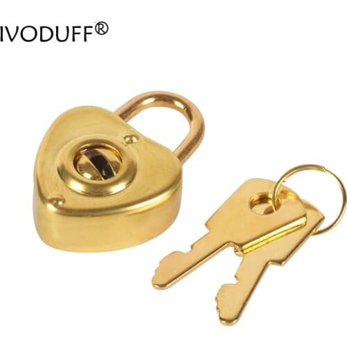 Luggage Padlock, Metal Heart Love Padlock With 2Keys Gold Color With Different Color
