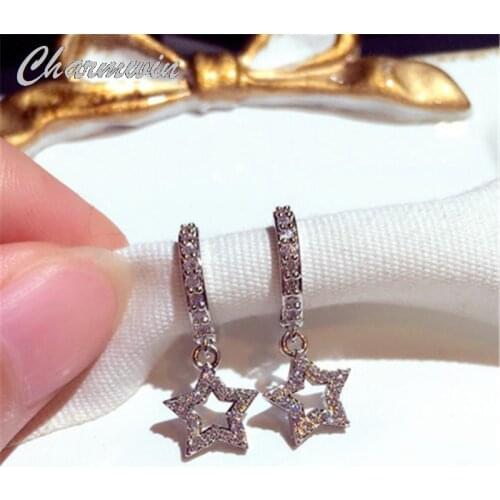 New Fashion Dangle Earrings For Women Earrings Silver Color Rhinestones Stars Drop Earrings Jewelry Female