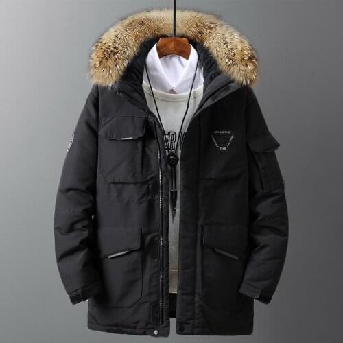 Thicken Mens Down Jacket With Big Real Fur Collar Warm Parka -30 degrees Men Casual Waterproof Down Winter Coat Size 3XL