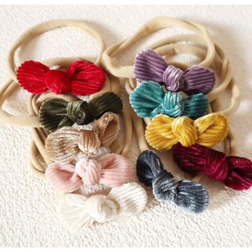 Corduroy Baby Headband Newborn Bows Hair Accessories School Girls Hairband Cute Children Hair Clips Infant Candy Color 10Pcs/Set