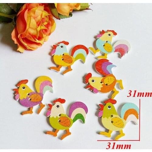 40pcs 31x31mm 2 Holes Mixed cock Wooden decorative Buttons Fit Sewing Scrapbooking Crafts botones Sewing Accesories