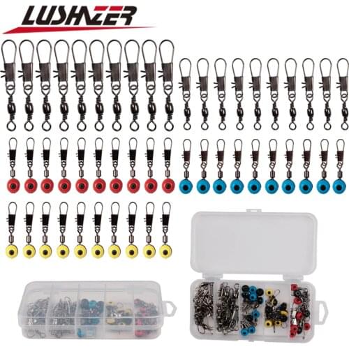 50pcs/lot LUSHAZER Fishing Conector Stainless Steel Fishing Barrel Bearing Rolling Swivel Solid Ring Lure Accessories