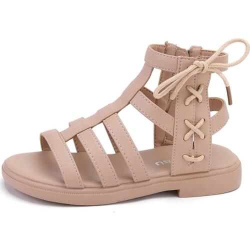 Girls Sandals Roman Summer Baby Fashion Soft Sole Girl Princess Toddler Shoes Zipper Design Non-slip Lightweight Casual Sandals