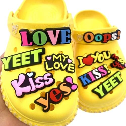 10PCS/Set English Phrases Croc Charms Kids X-mas Gifts Cartoon Letter Colorful Jibz Decoration Shoe Wristband PVC Accessories