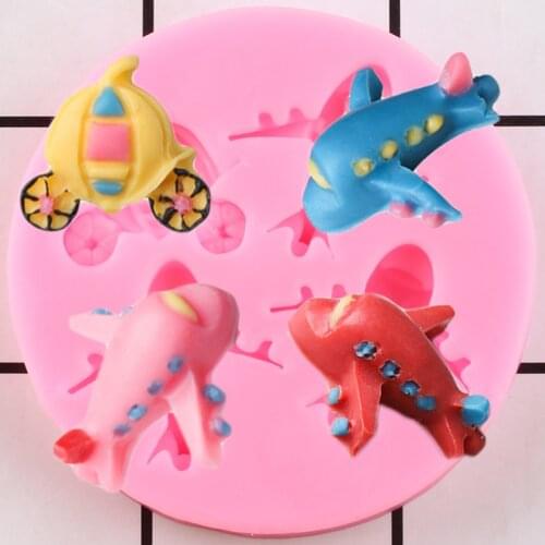 3D Cartoon Aircraft Silicone Mold Stroller Chocolate Candy Clay Molds Baby Birthday Cupcake Topper Fondant Cake Decorating Tools