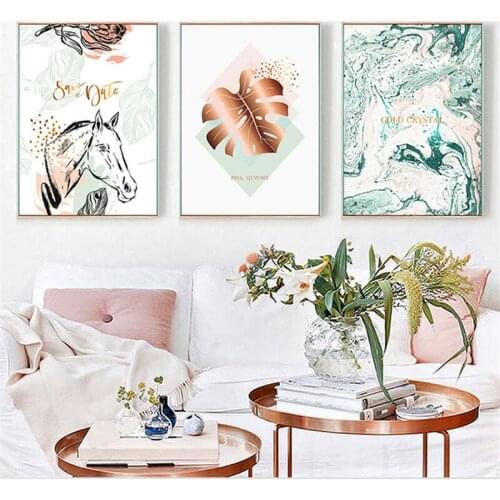 Nordic Modern Abstract Lines Cool Home Hanging Painting Decorative Painting horse leaf water combination picture wall canvas