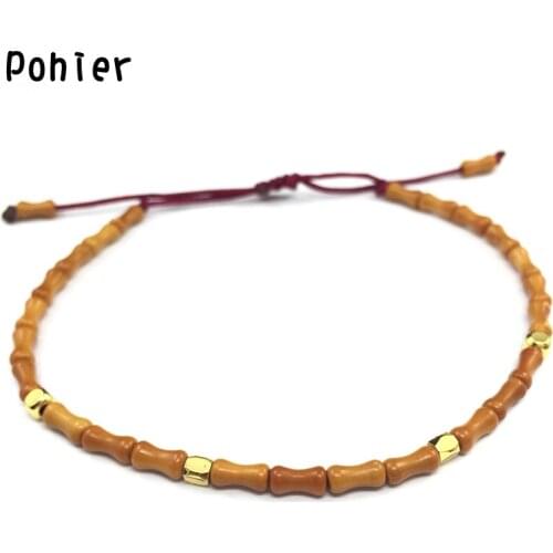 Pohier Handcarved Natural Olive Nut Bracelets For Men Women Reiki Prayer Stones Super Thin Bracelet