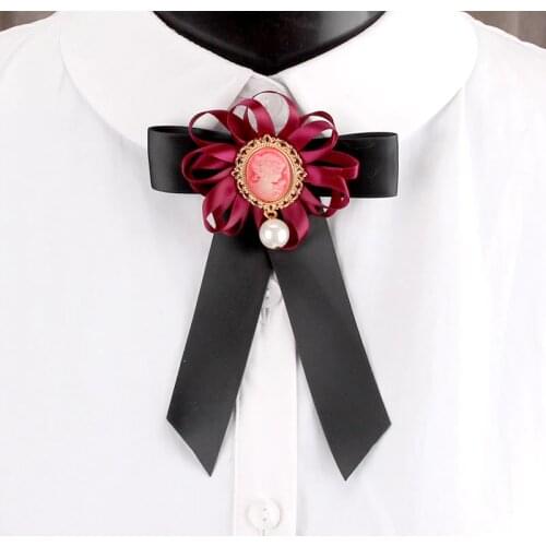 SUQI new Vintage Fabric Bow Pearl Brooches For Women Neck Tie Pins Party Ribbon Brooch Clothing Accessories Gifts Jewelry 2019