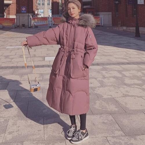 Warm Jacket Female Women Winter Padded Coat 2021 New Korean Loose Plus Size Solid Color Long Hooded Big Fur Collar Thickened