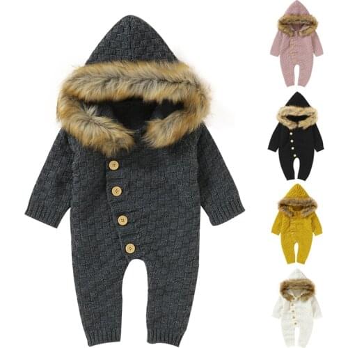 Korean Style Winter Warm Long Sleeve Knitting Jumpsuit Overall Toddler Baby Boys Girl Knitting Romper Baby Girls Clothes