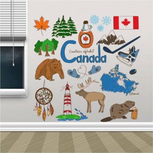 I Love Canada Illustration Fashion Wedding Decor Vinyl Waterproof Wall Sticker Vintage Wallpaper Wall Decal Baby Rooms Decor
