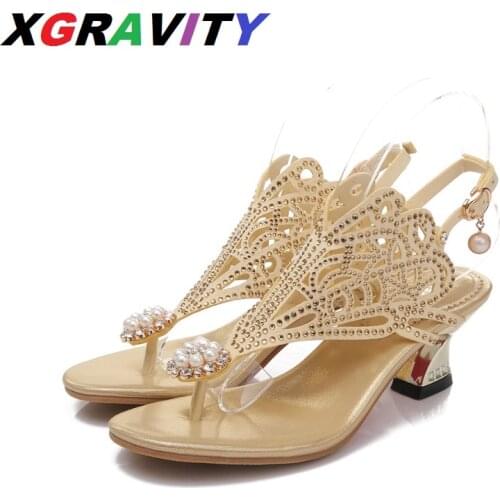 XGRAVITY Top Quality New Design Strange Heel Pumps Sexy Summer Shoes Hollow Crystal Women Sandals Ladies Party Shoes Evening
