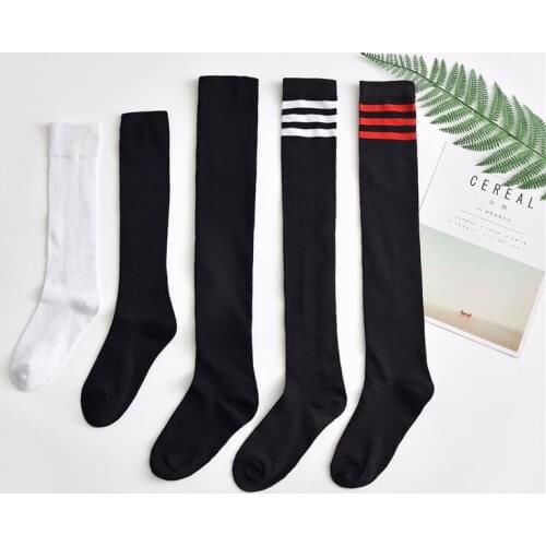 Japanese School Uniforms Accessories Jk Girl Socks Vintage 3 Stripes Students Teenagers Over Knee Uniform Socks Cosplay Black