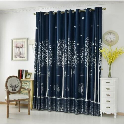 Silver Tree Blackout Curtain for Bedroom Navy Blue Kids Boy Nursery Window Treatment Tenda JS147C