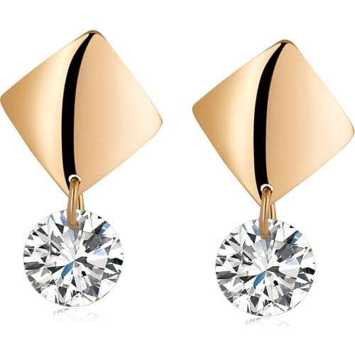 Love & Annie Romantic Earing Gold Color Round Clear AAA Cubic Zirconia Women Stud Earrings Gift Fashion Jewelry