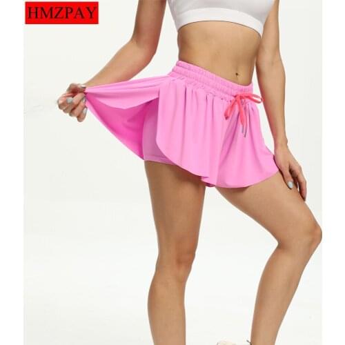 Womens New Color 2 In 1 Cute Sports Shorts Anti-Empty Fake Skirt Loose Quick-Drying Breathable Running Fitness Yoga Pants